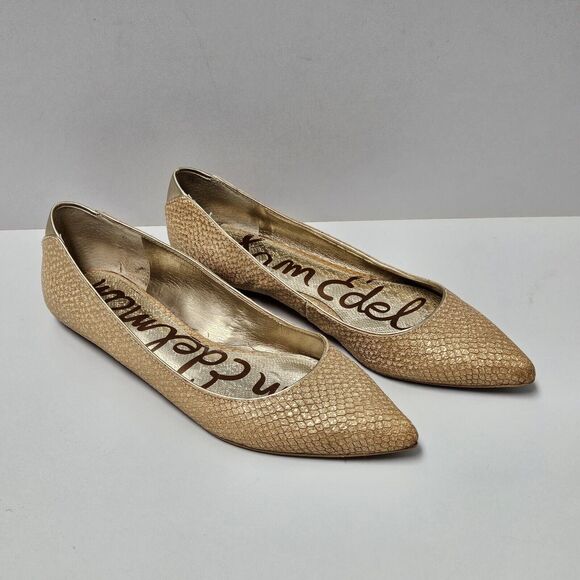 Sam Edelman Shoes Women size 7.5M Colleen Gold Snakeskin Shimmer Flats - Picture 2 of 11